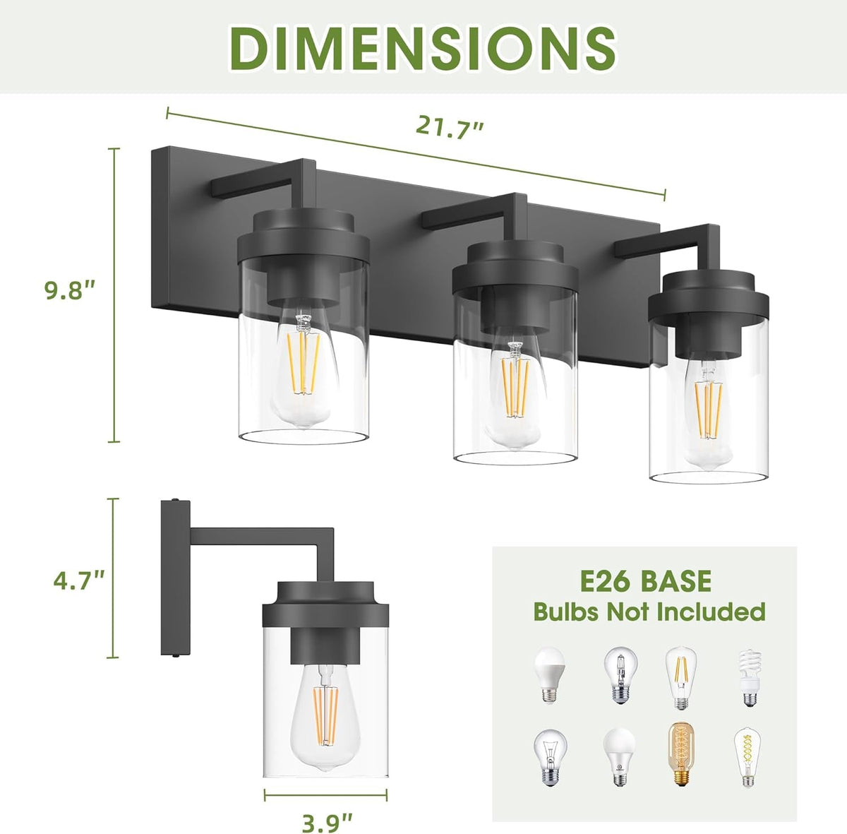 Vanity Light with Clear Glass Shade (Online Exclusive)