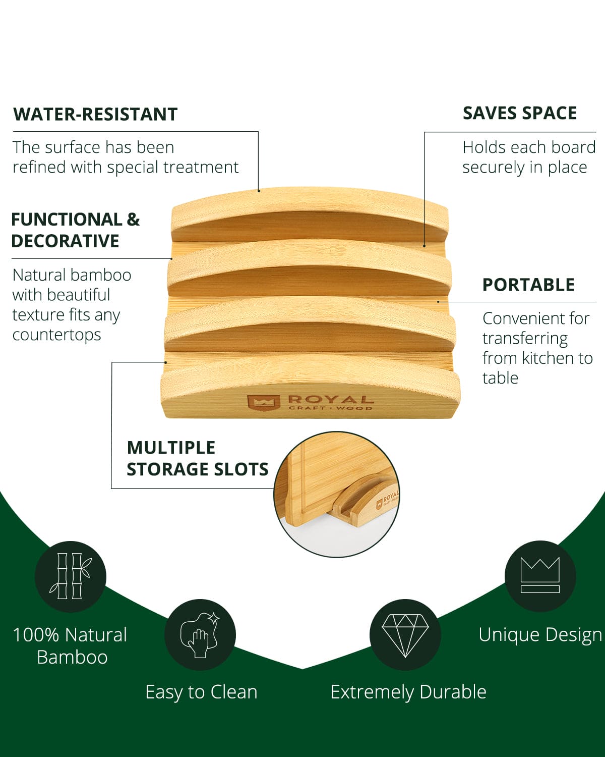 Cutting Board Stand with 3 Slots, Natural (Online Exclusive)
