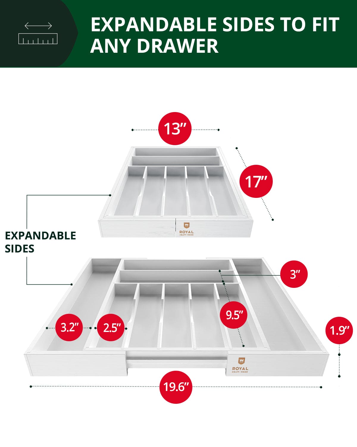 Silverware Drawer Organizer, White (9 Slots) (Online Exclusive)