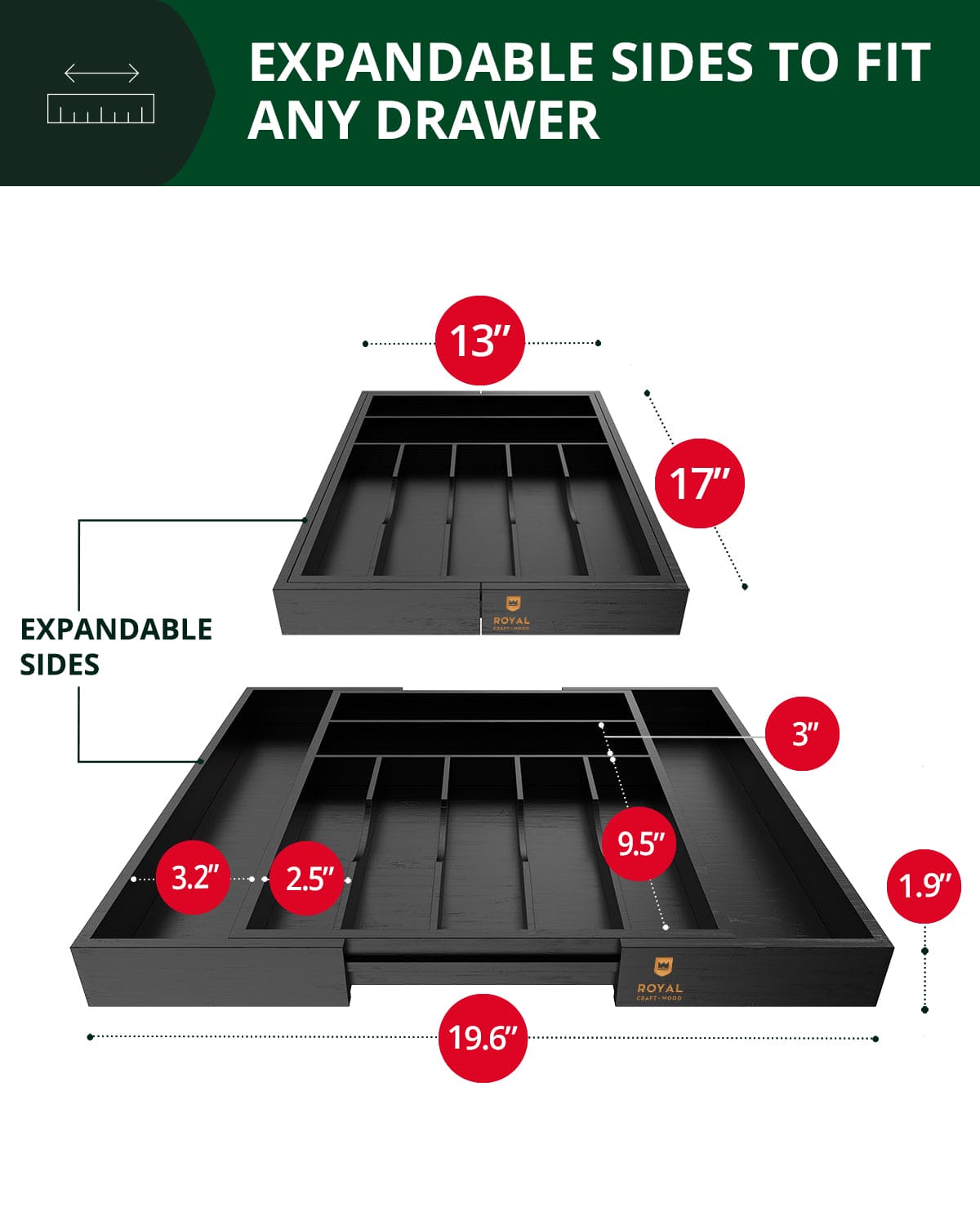 Silverware Drawer Organizer, Black (9 Slots) (Online Exclusive)