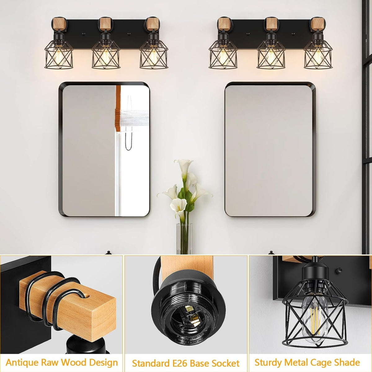 3-Light Wood Farmhouse Vanity Light (Online Exclusive)