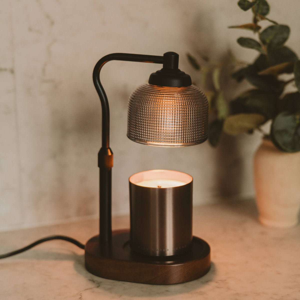 CANDLE LAMP WARMER w/WOOD BASE