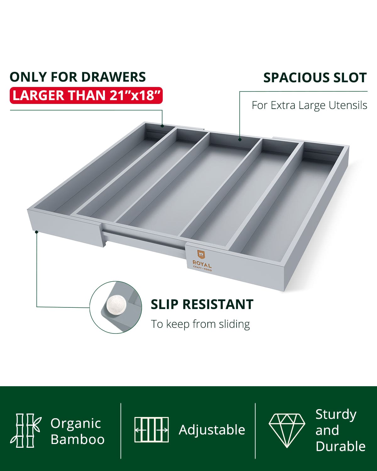 Utensil Drawer Organizer, Gray (5 Slots) (Online Exclusive)