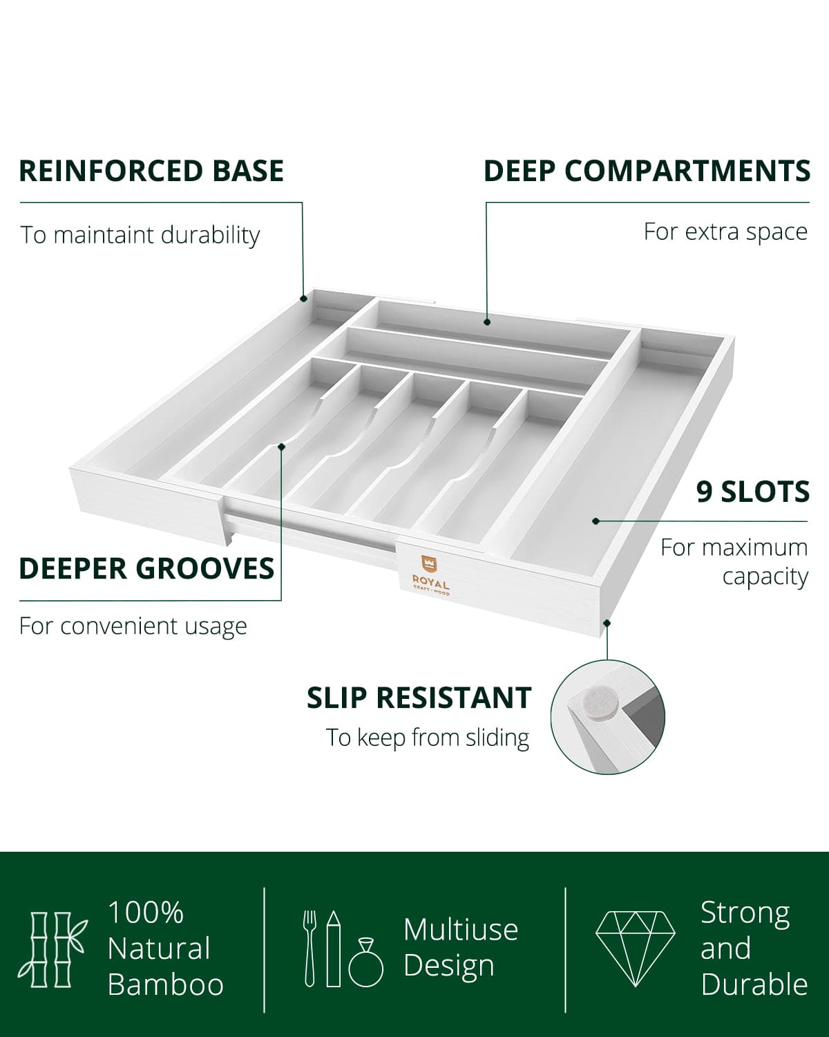 Silverware Drawer Organizer, White (9 Slots) (Online Exclusive)