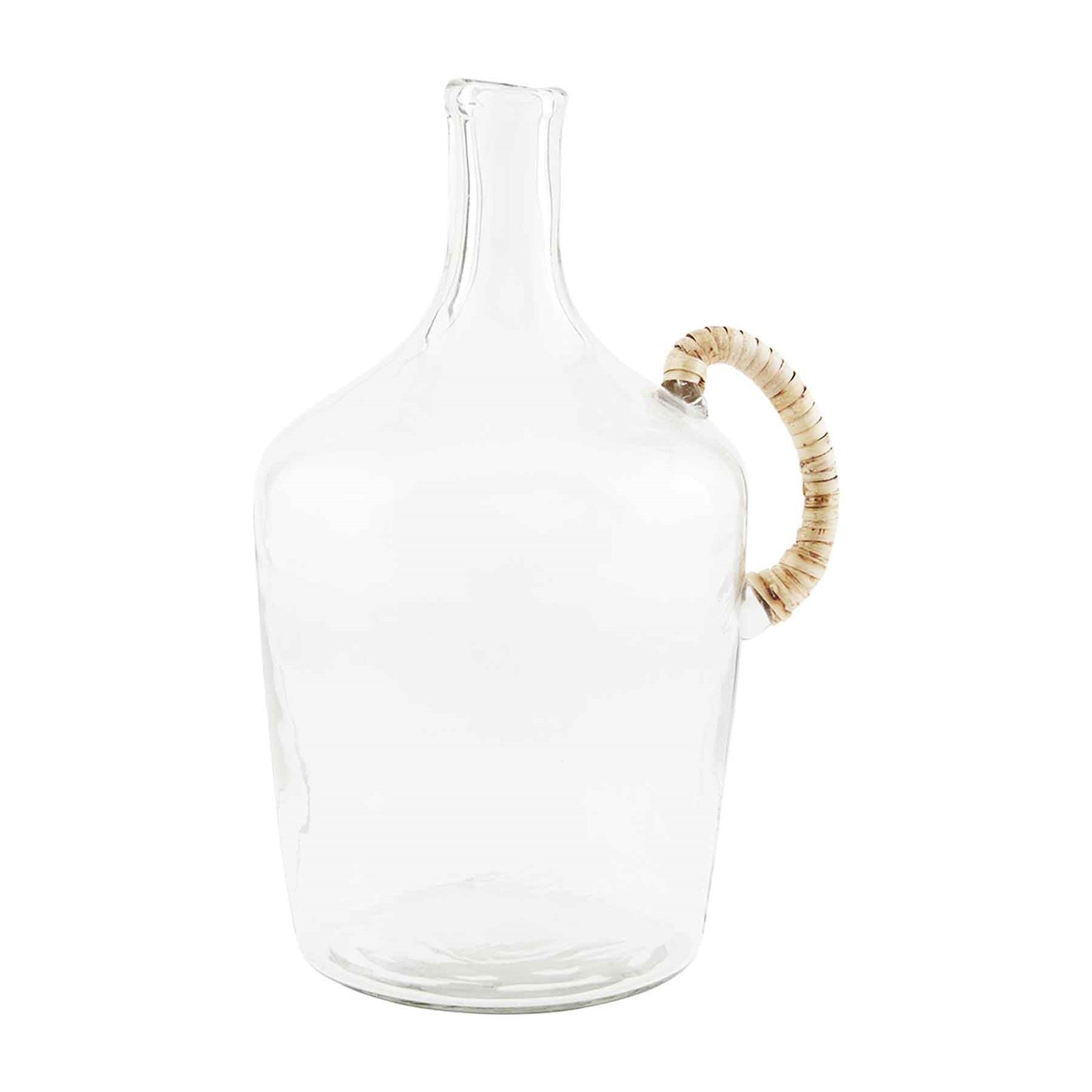 LARGE GLASS JUG WITH WICKER HANDLE