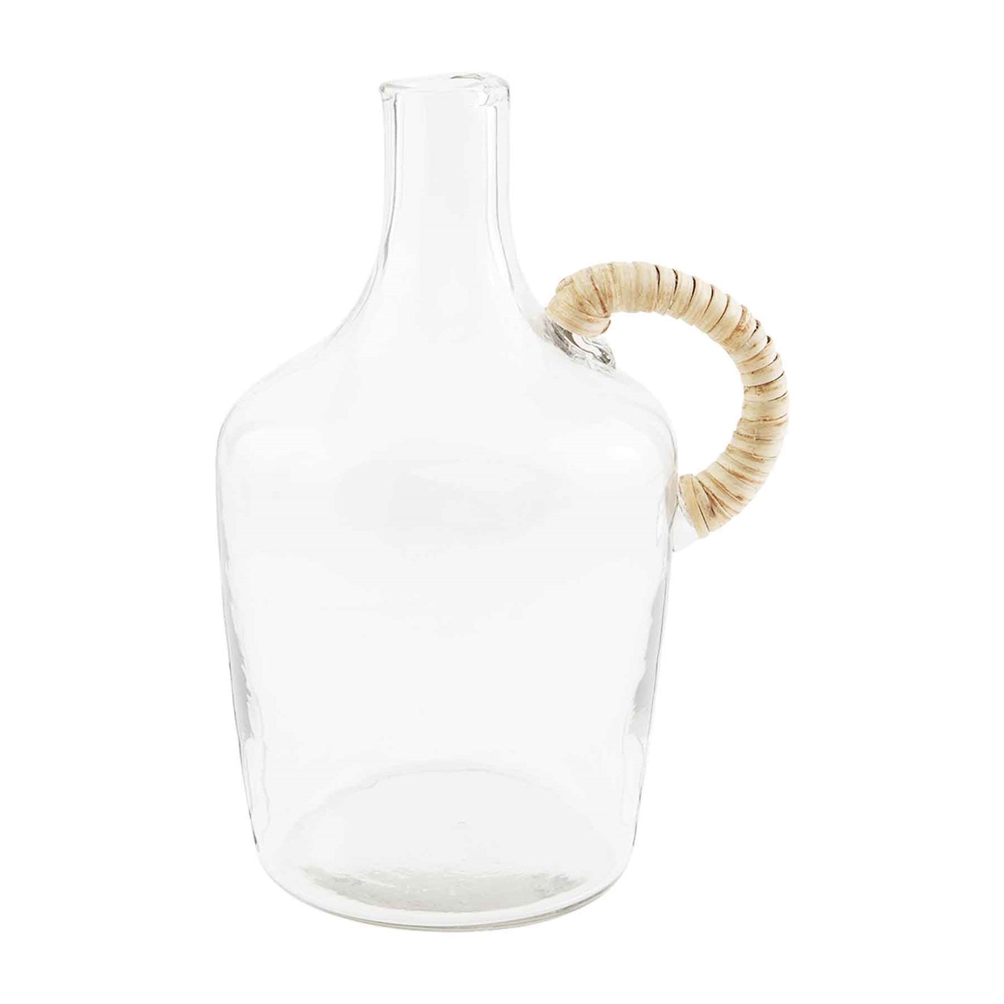 SMALL GLASS JUG WITH WICKER HANDLE