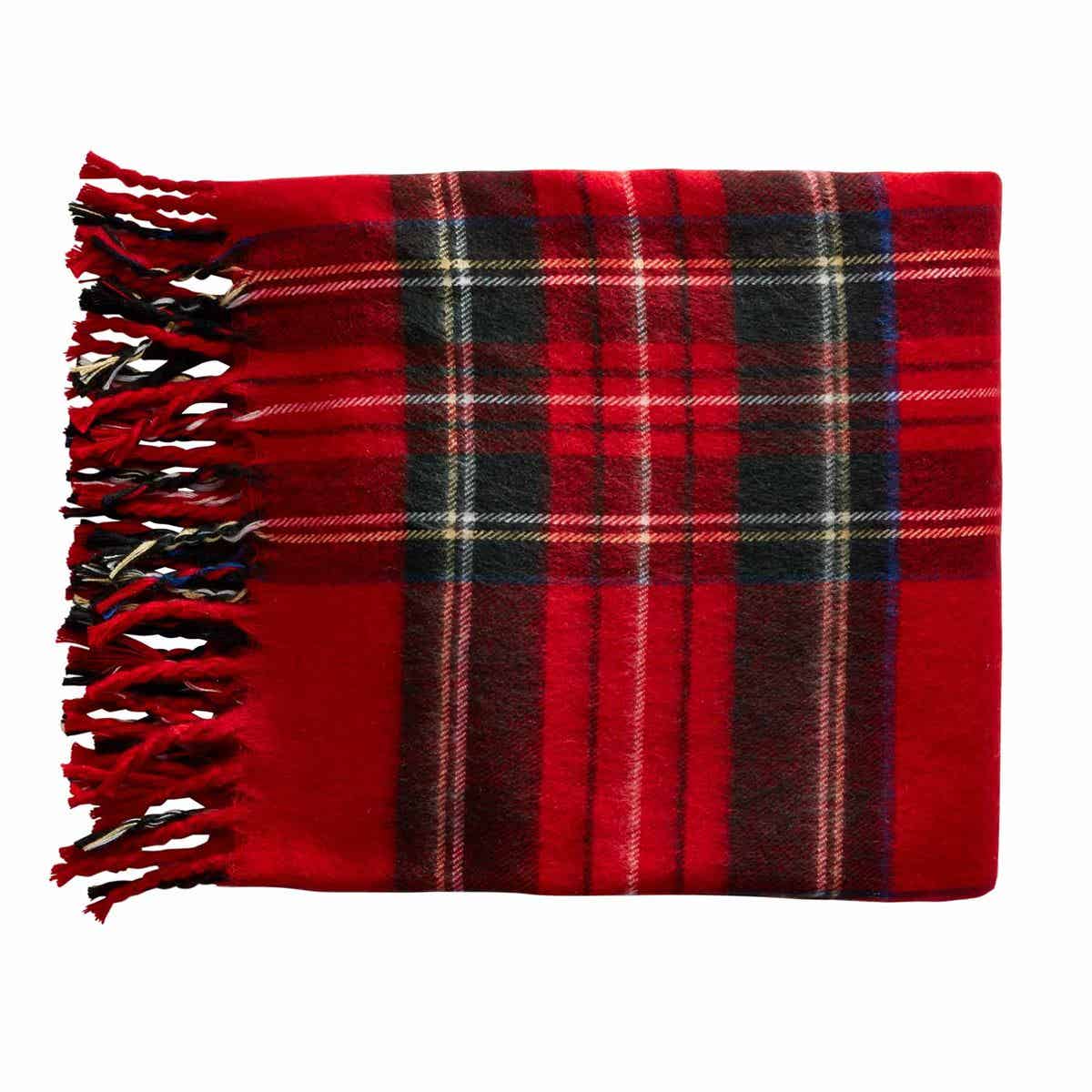 Red Tartan Fringe Throw Blanket
