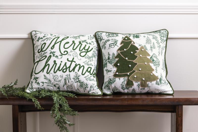 GREEN TOILE MERRY CHRISTMAS PILLOW