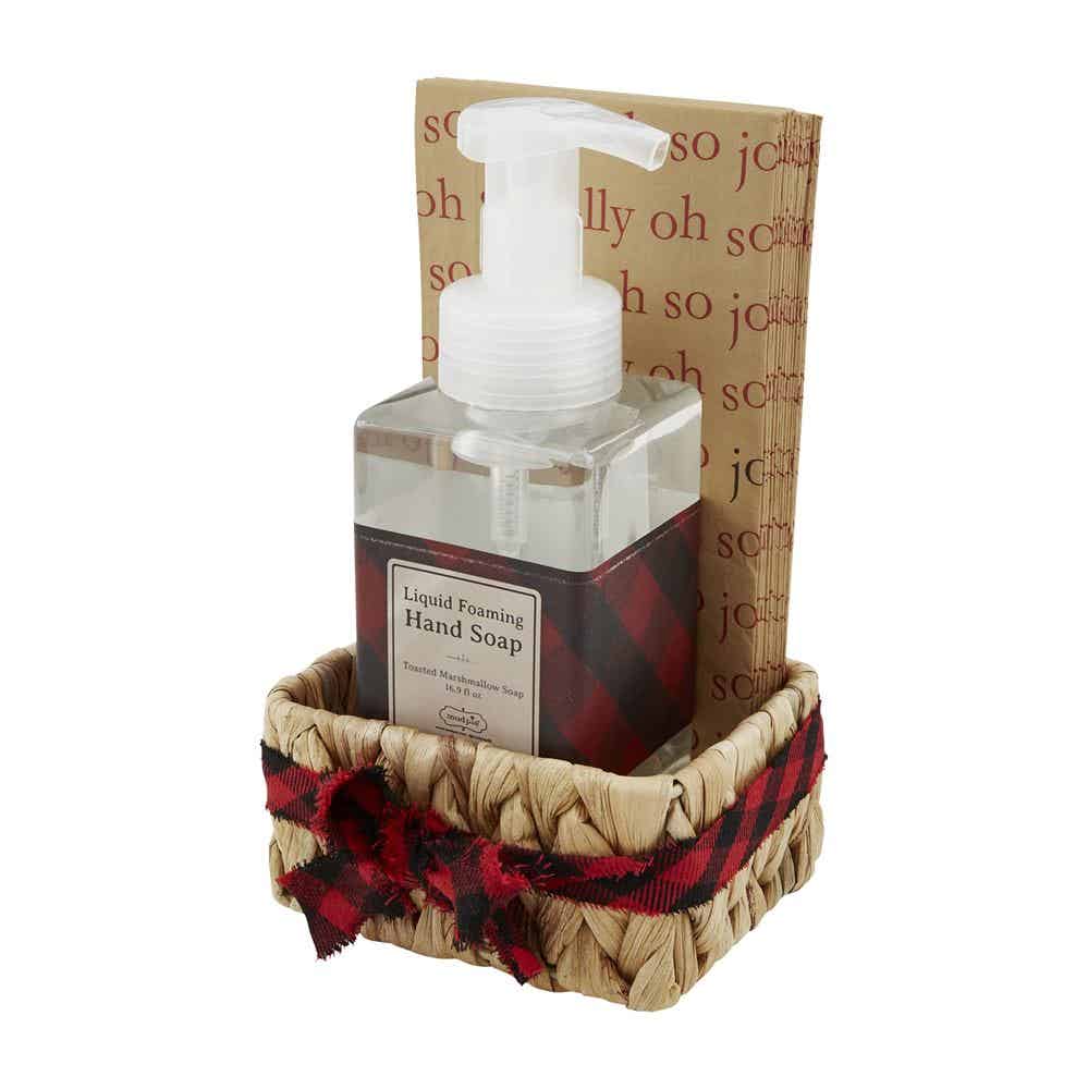 Red Check Soap and Guest Towel Basket Set