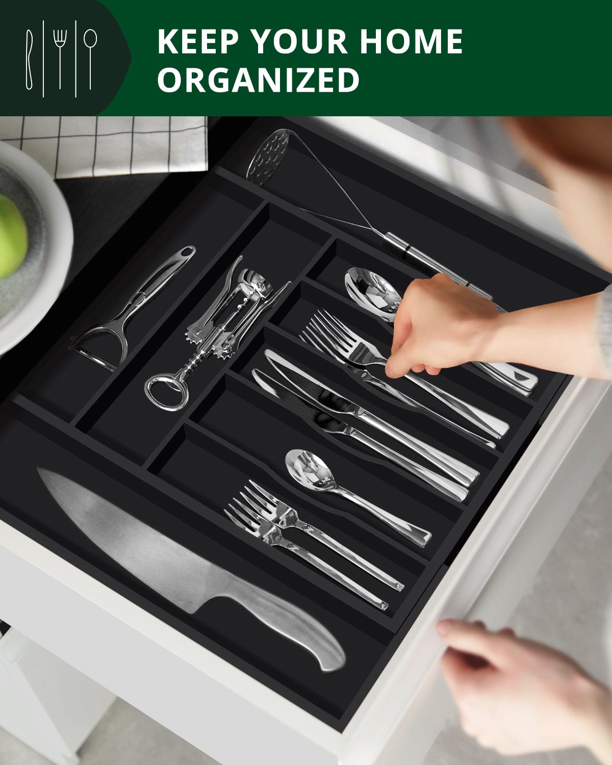 Silverware Drawer Organizer, Black (9 Slots) (Online Exclusive)
