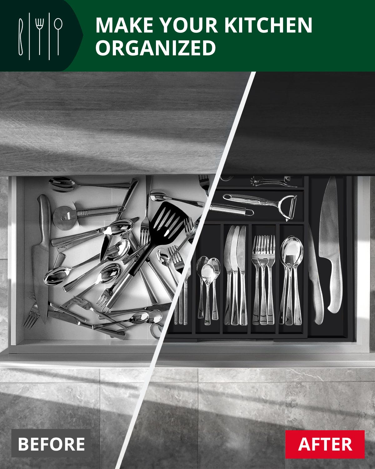 Silverware Drawer Organizer, Black (9 Slots) (Online Exclusive)