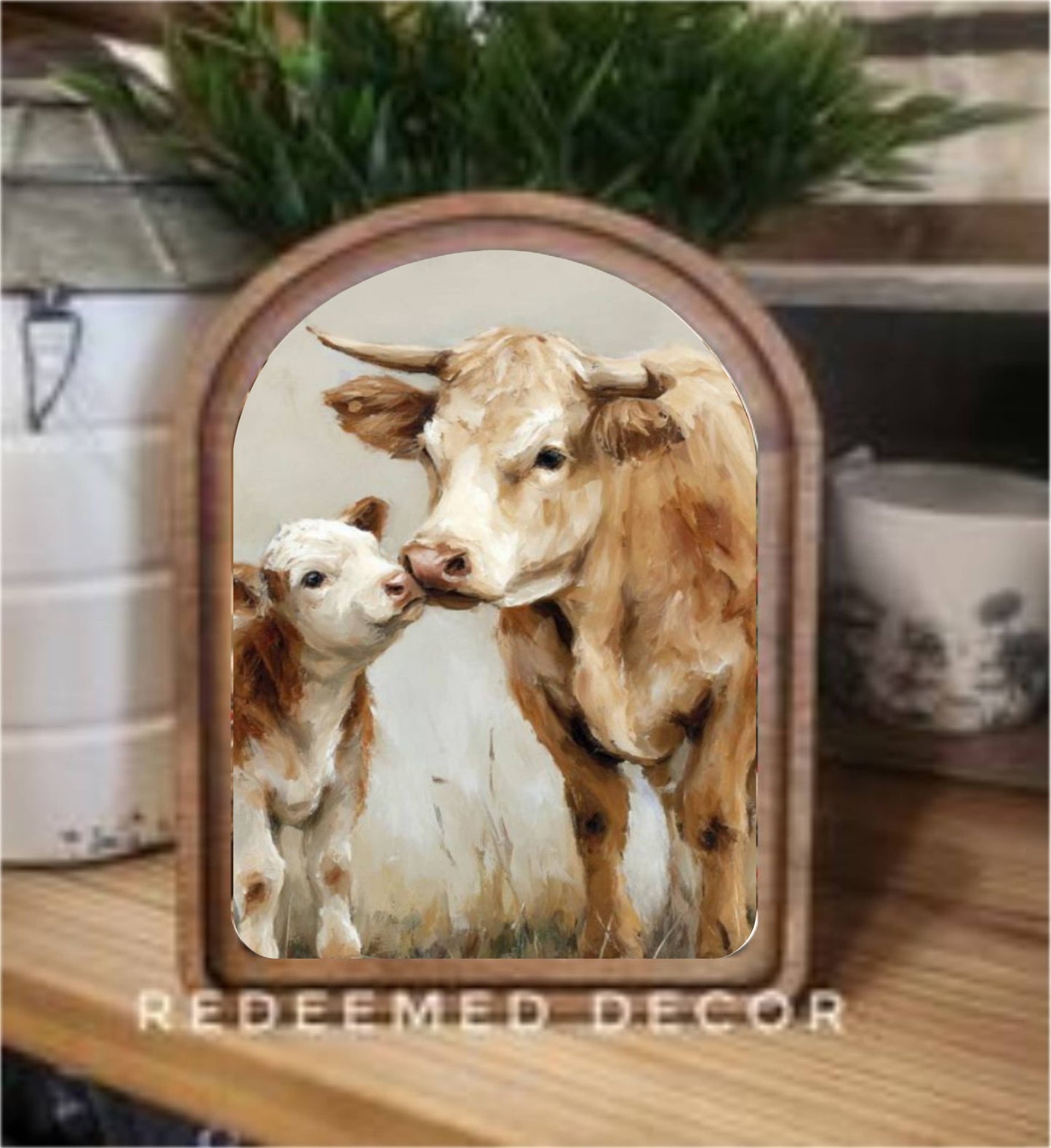 Arch Top Cow Calf Framed Art