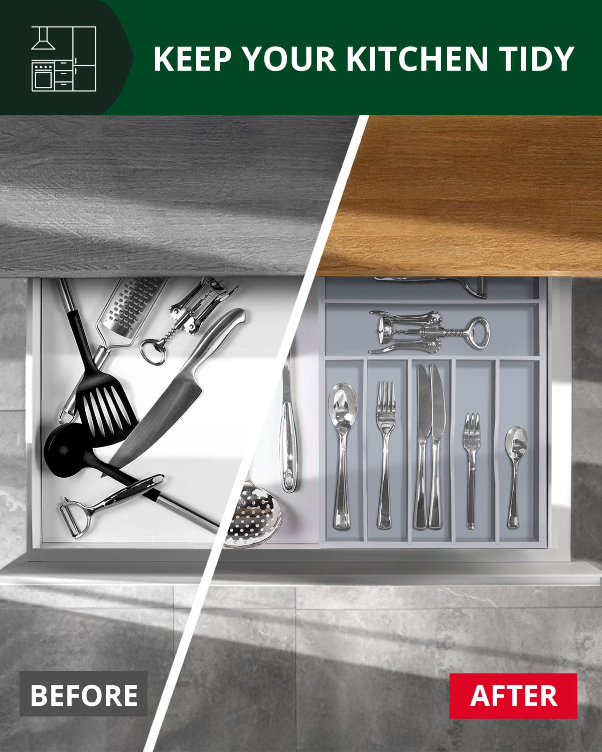 Basic Silverware Drawer Organizer, Gray (Online Exclusive)