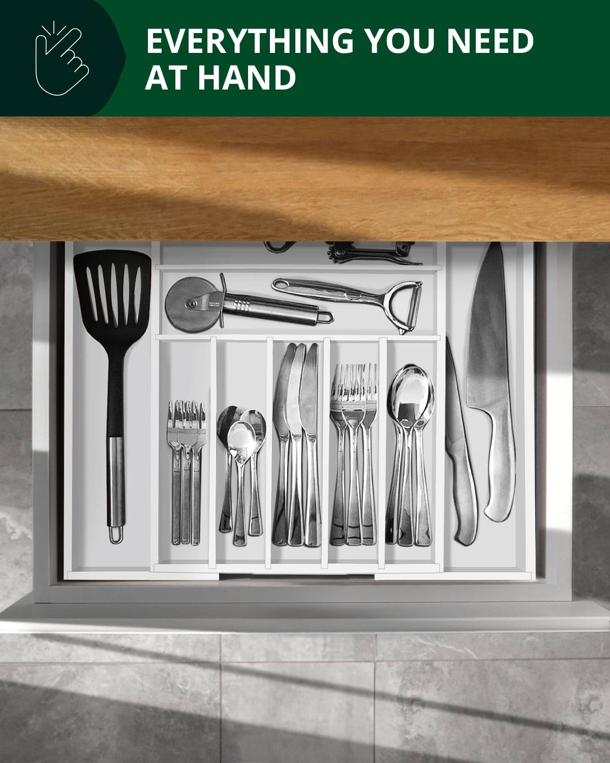 Silverware Drawer Organizer, White (9 Slots) (Online Exclusive)