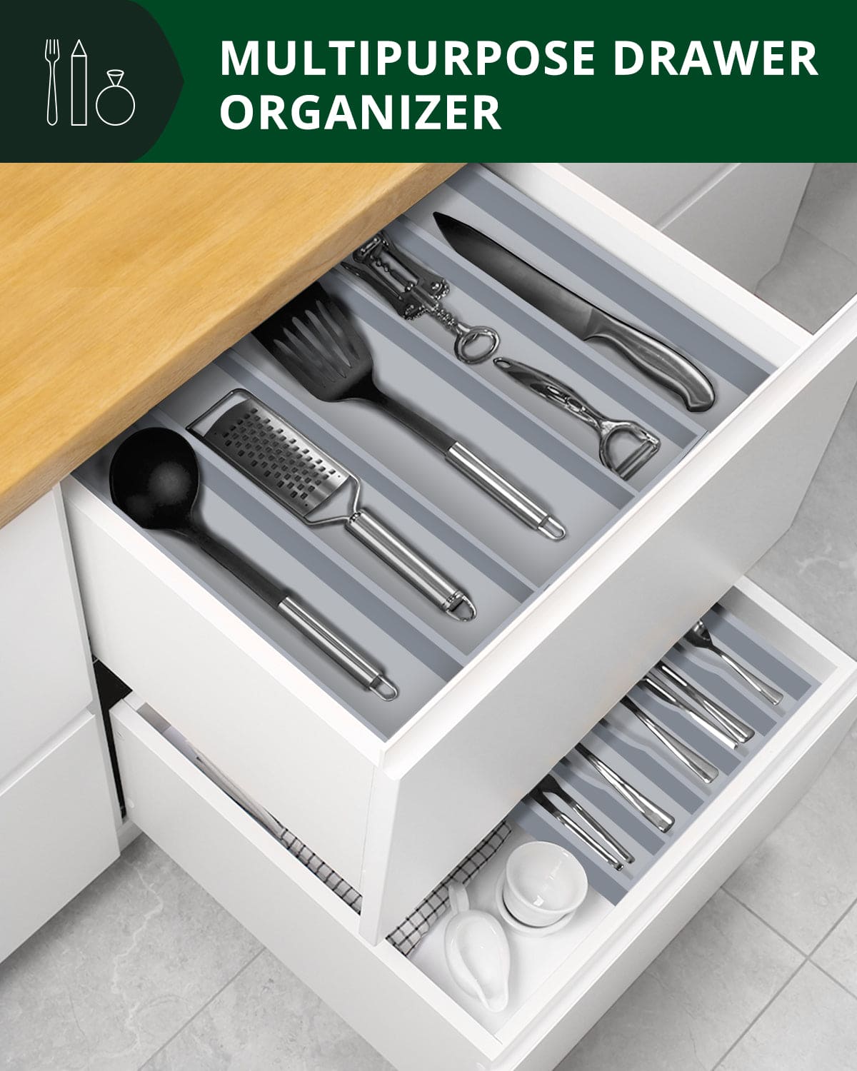 Utensil Drawer Organizer, Gray (5 Slots) (Online Exclusive)