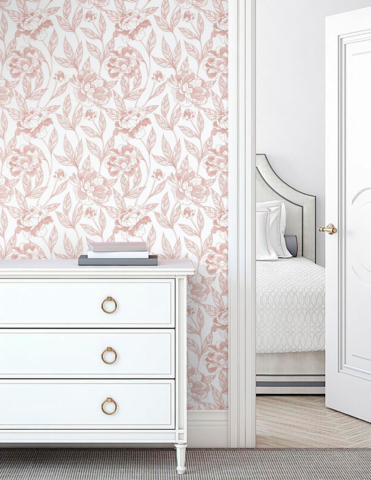 Timeet Pink Floral Peel and Stick Wallpaper Vinyl 17in x 78.7in Modern (Online Exclusive)