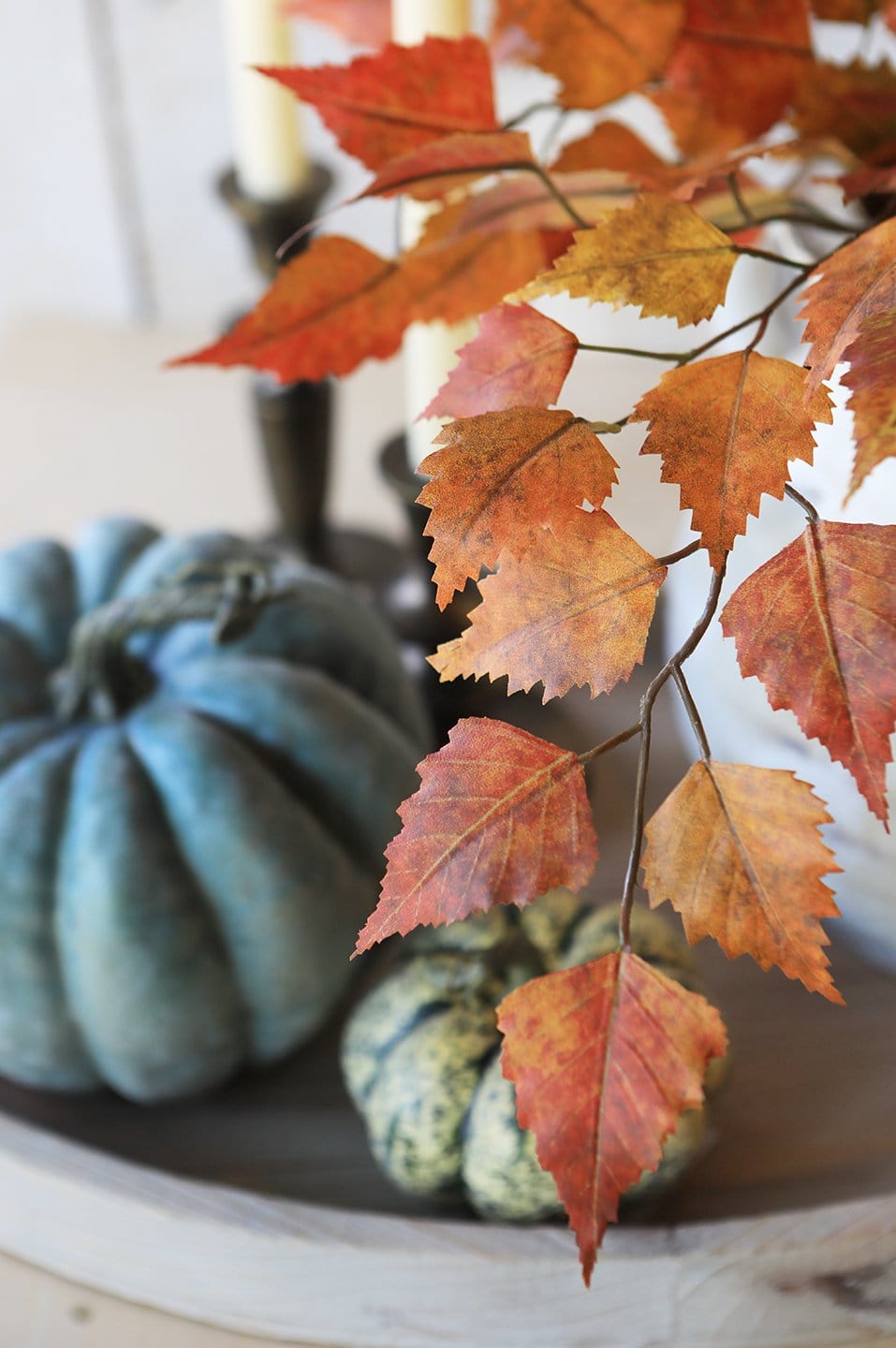 26" Faux Birch Leaf Stem Red / Orange / Yellow (online exclusive)