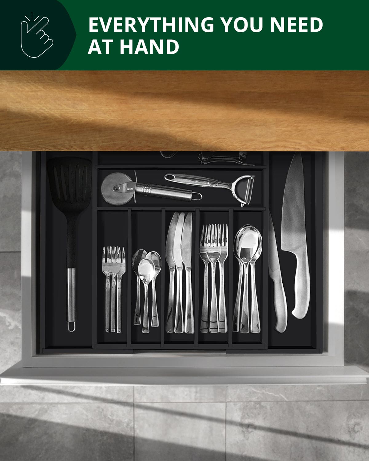 Silverware Drawer Organizer, Black (9 Slots) (Online Exclusive)