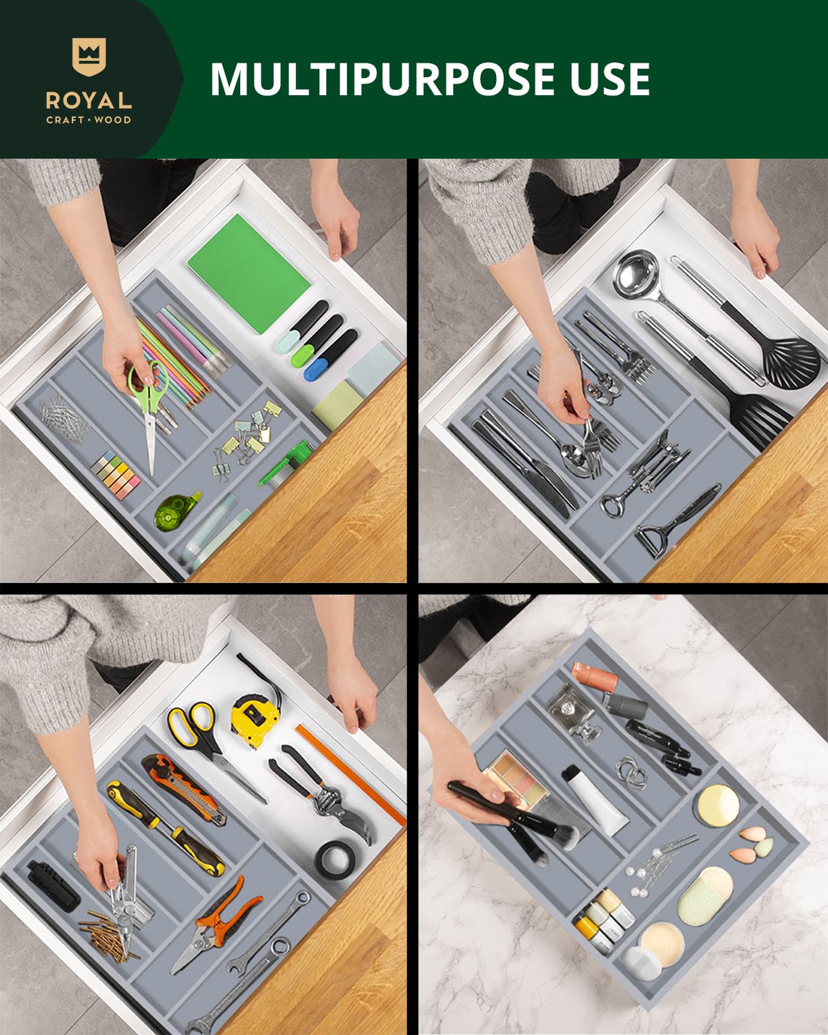Basic Silverware Drawer Organizer, Gray (Online Exclusive)