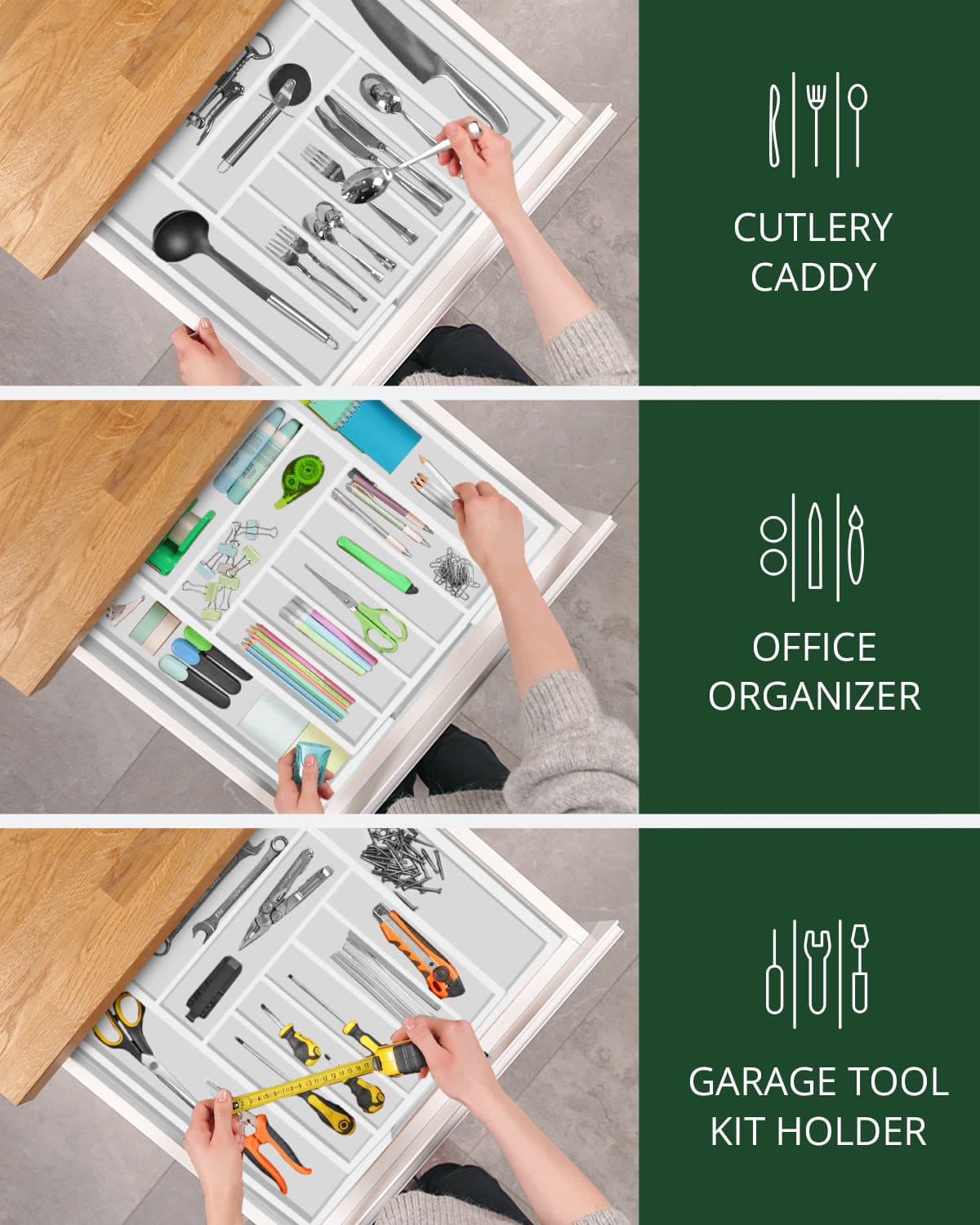 Silverware Drawer Organizer, White (9 Slots) (Online Exclusive)
