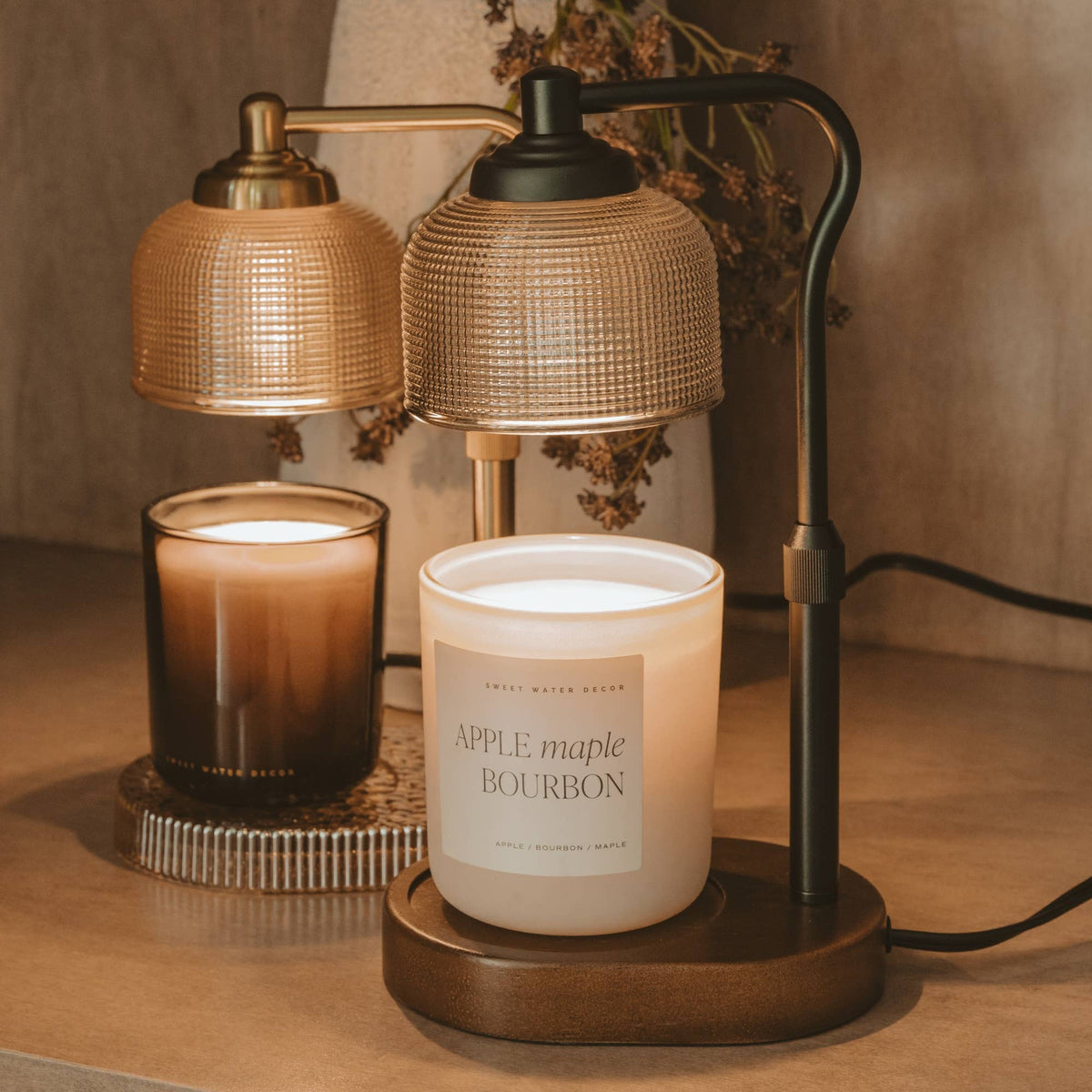 CANDLE LAMP WARMER w/WOOD BASE