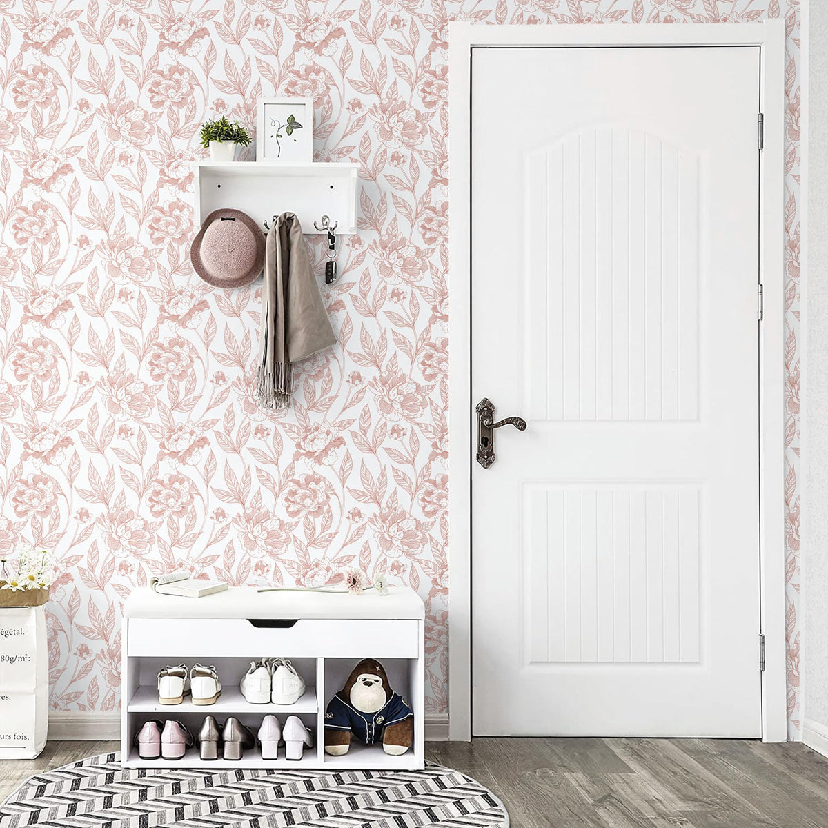 Timeet Pink Floral Peel and Stick Wallpaper Vinyl 17in x 78.7in Modern (Online Exclusive)