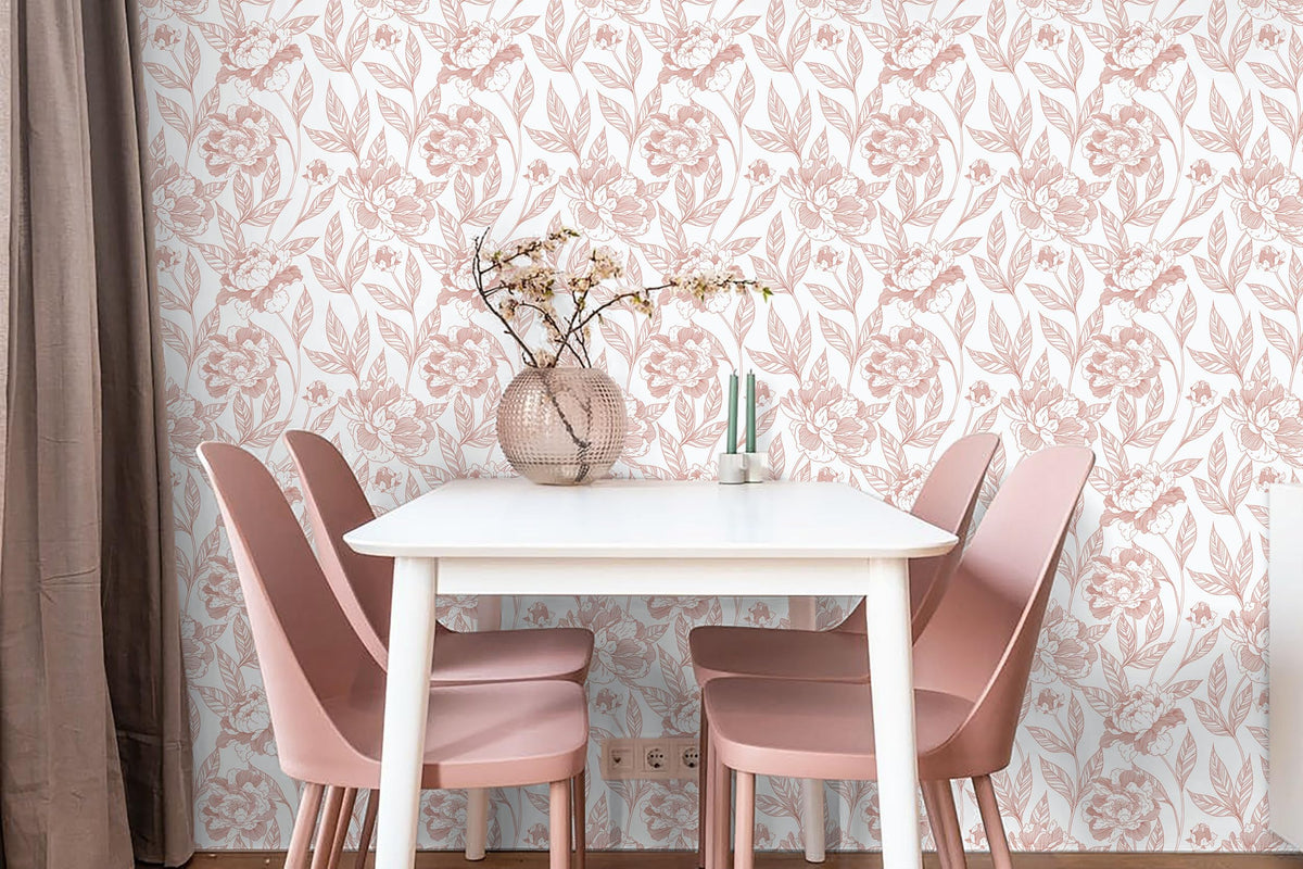 Timeet Pink Floral Peel and Stick Wallpaper Vinyl 17in x 78.7in Modern (Online Exclusive)