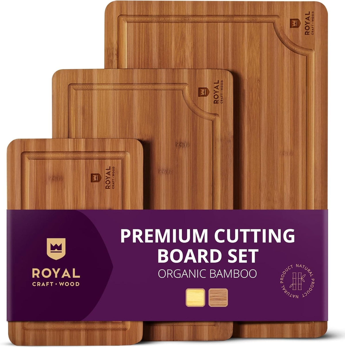 Cutting Board Set of 3, Bamboo, Brown (Online Exclusive)