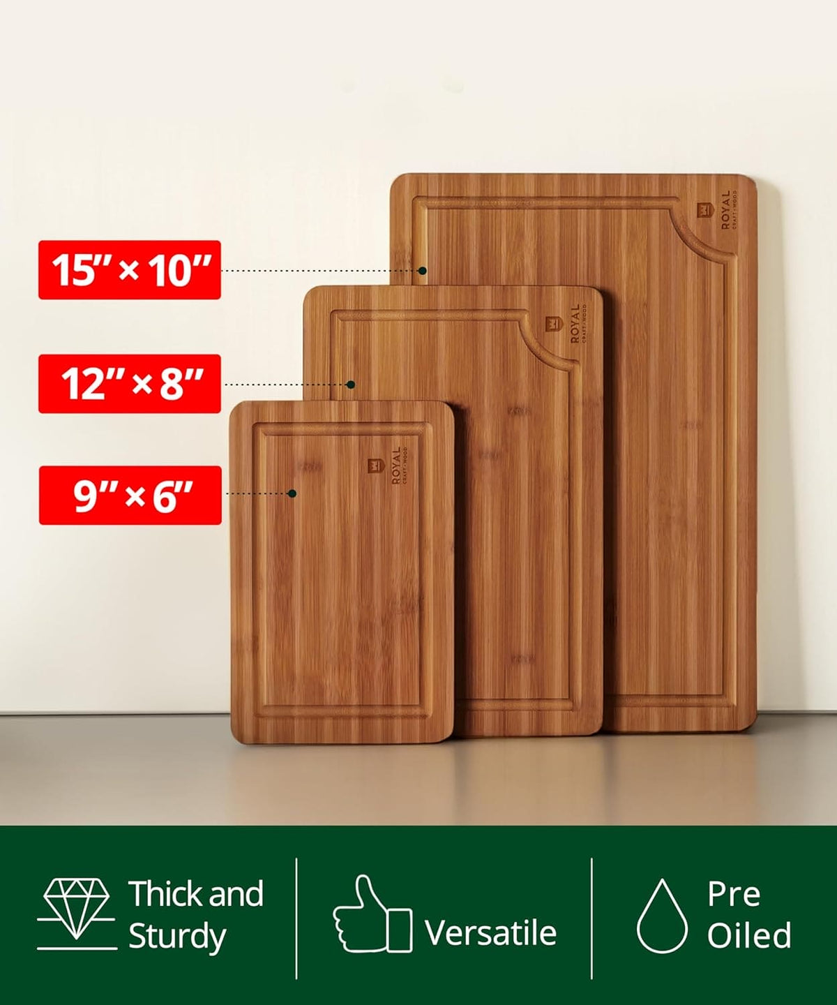 Cutting Board Set of 3, Bamboo, Brown (Online Exclusive)