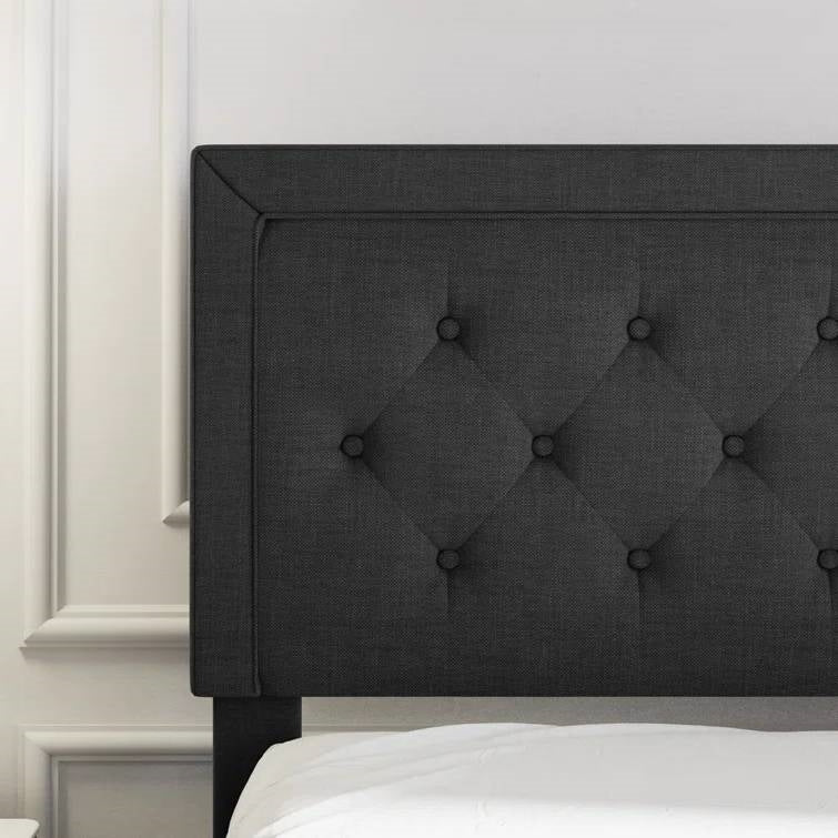 Full size Black Linen Upholstered Platform Bed with Button-Tufted Headboard (Online Exclusive)