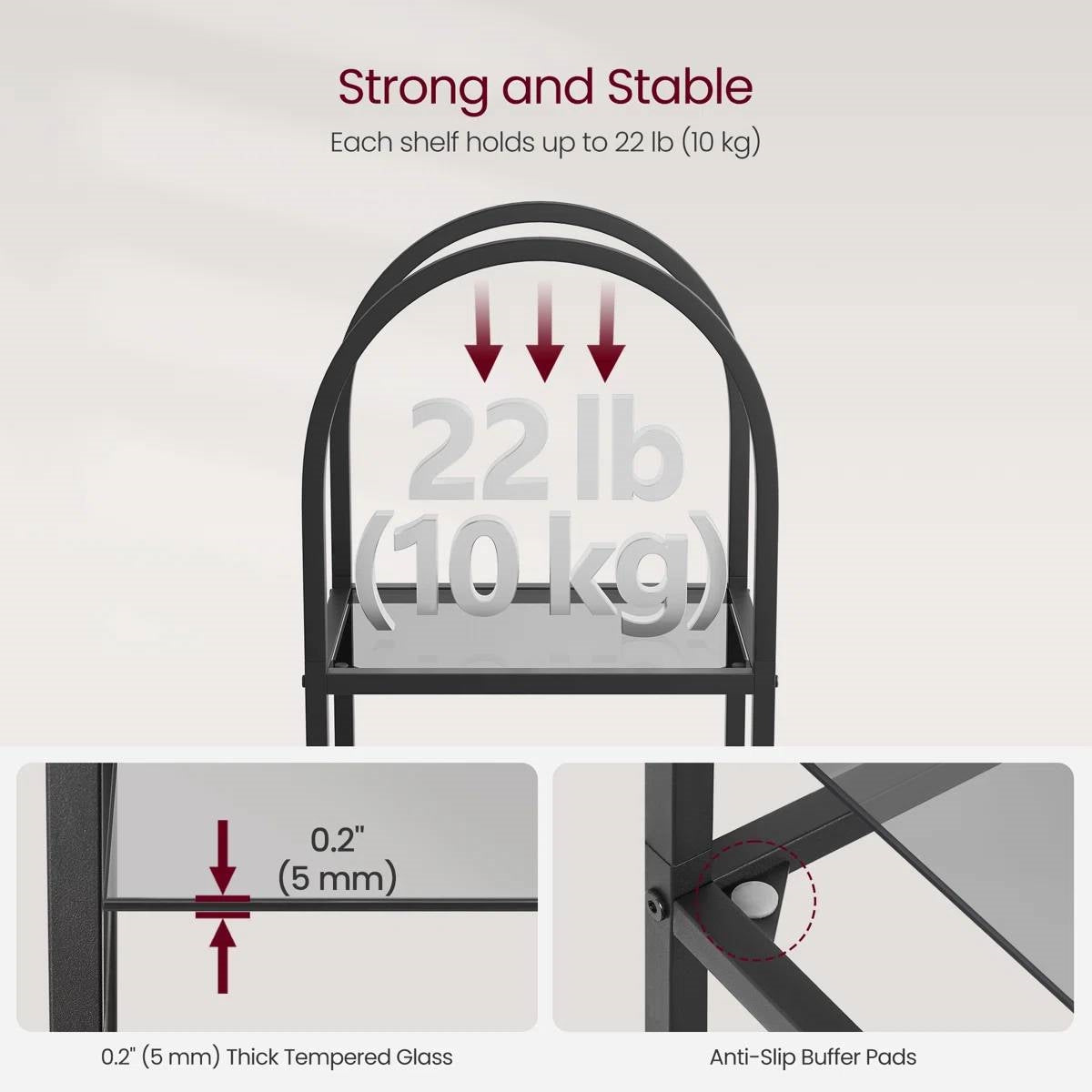 Arched Top Black Metal Display Rack Narrow Bookcase with 5 Glass Storage Shelves (Online Exclusive)