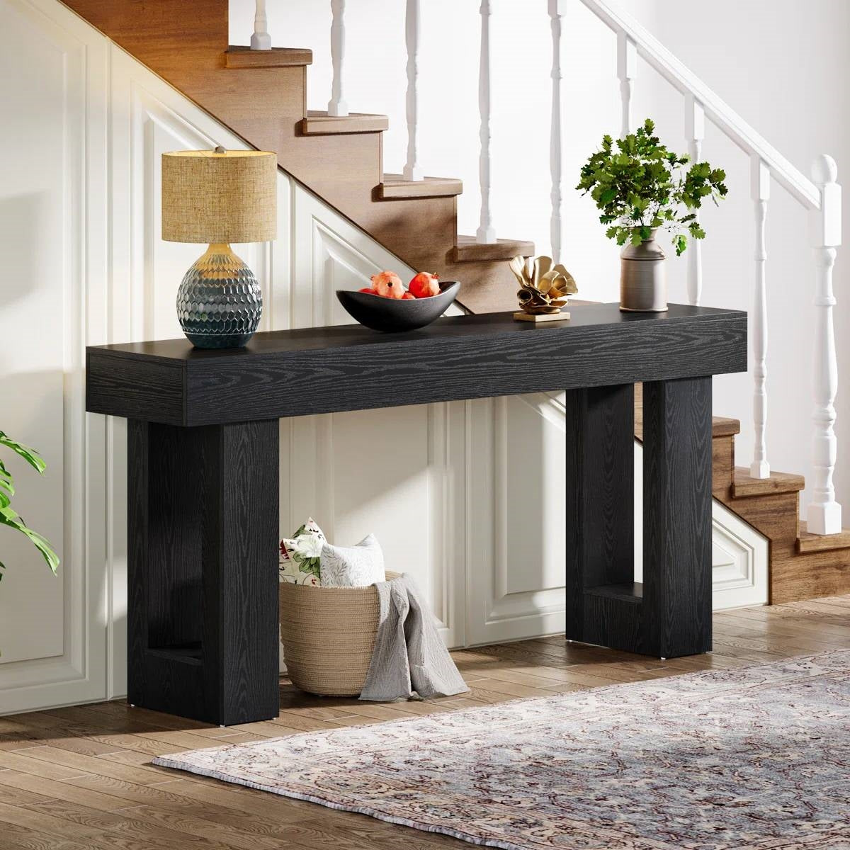 Modern Farmhouse 63-inch Narrow Entryway Console Sofa Table in Black Wood Finish (Online Exclusive)