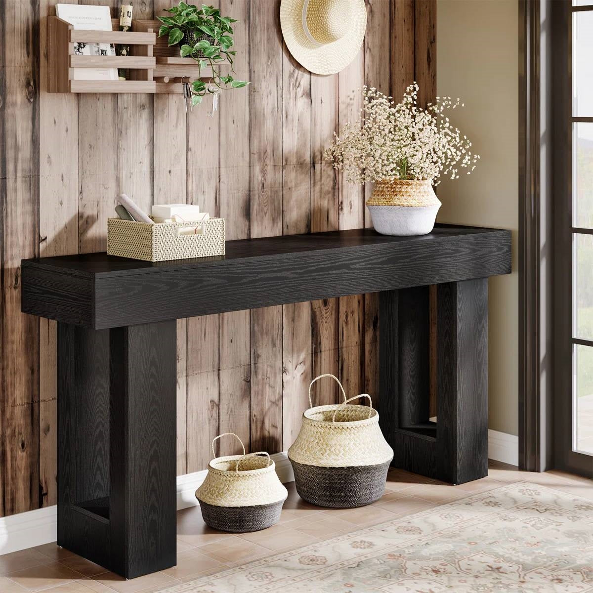 Modern Farmhouse 63-inch Narrow Entryway Console Sofa Table in Black Wood Finish (Online Exclusive)