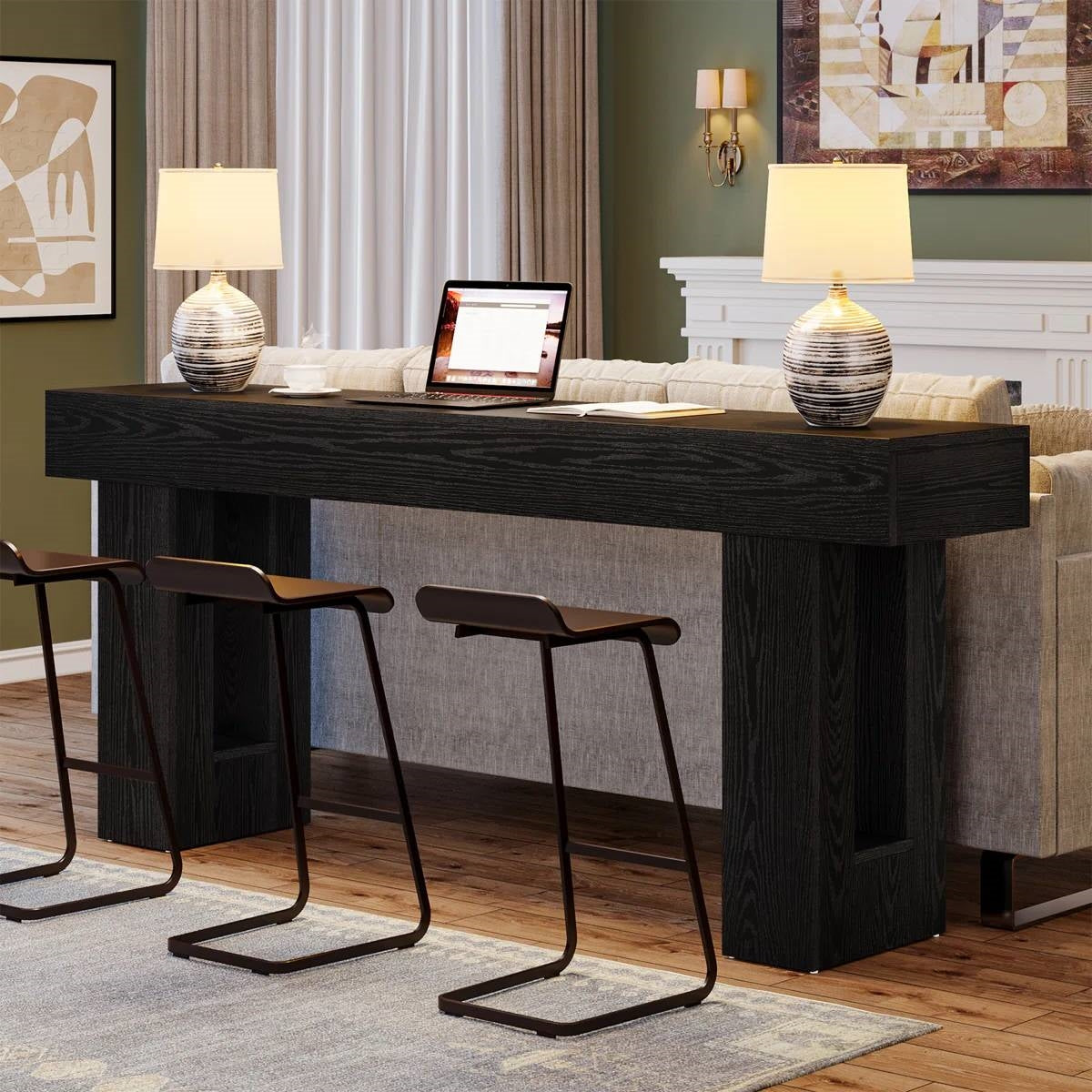 Modern Farmhouse 63-inch Narrow Entryway Console Sofa Table in Black Wood Finish (Online Exclusive)