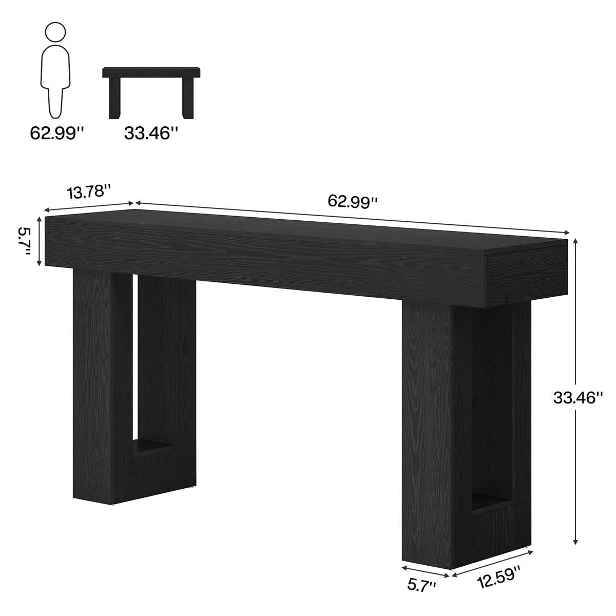 Modern Farmhouse 63-inch Narrow Entryway Console Sofa Table in Black Wood Finish (Online Exclusive)