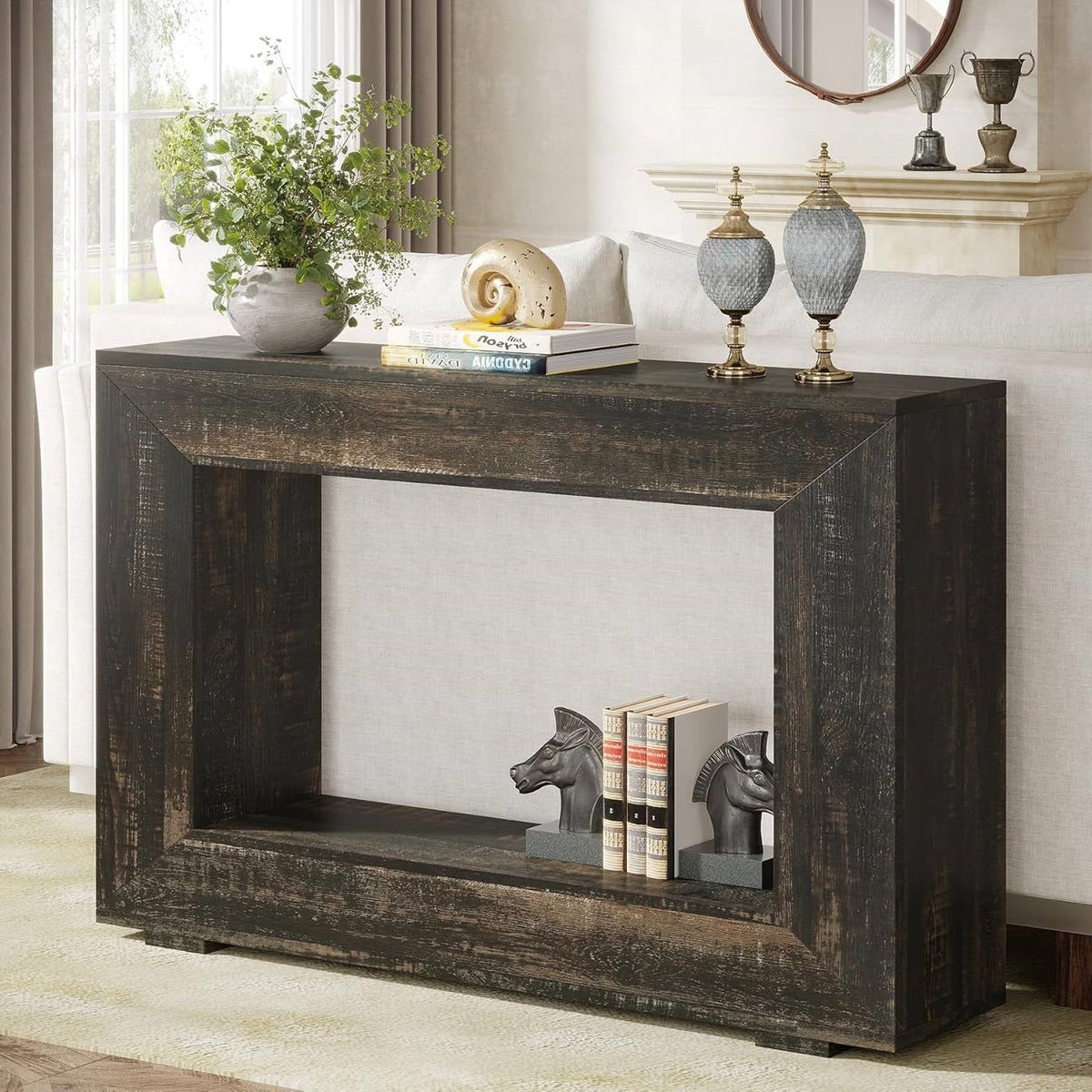 Modern Farmhouse 47-inch Long Sofa Table in Dark Grey Black Wood Finish (Online Exclusive)