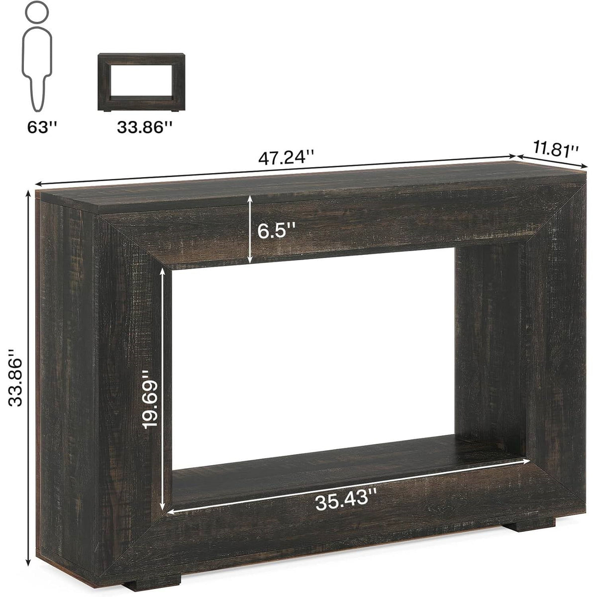 Modern Farmhouse 47-inch Long Sofa Table in Dark Grey Black Wood Finish (Online Exclusive)