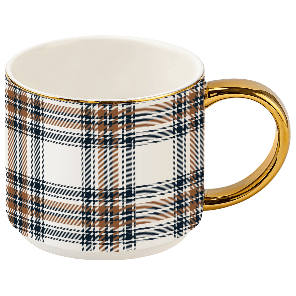 Orange Navy Plaid 14 oz Gold Handle Coffee Mug (Online Exclusive