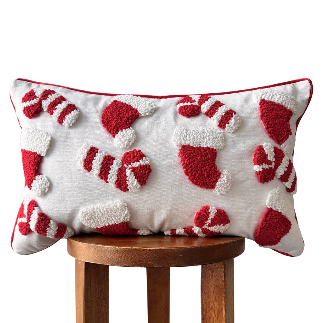 Candy Cane & Santa Hat Lumbar Pillow Cover (Online Exclusive)