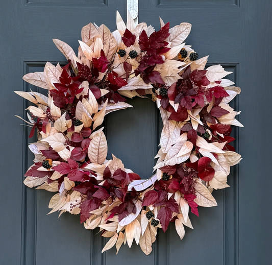 Burgundy & Cream Fall Wreath with Berries (Online Exclusive)