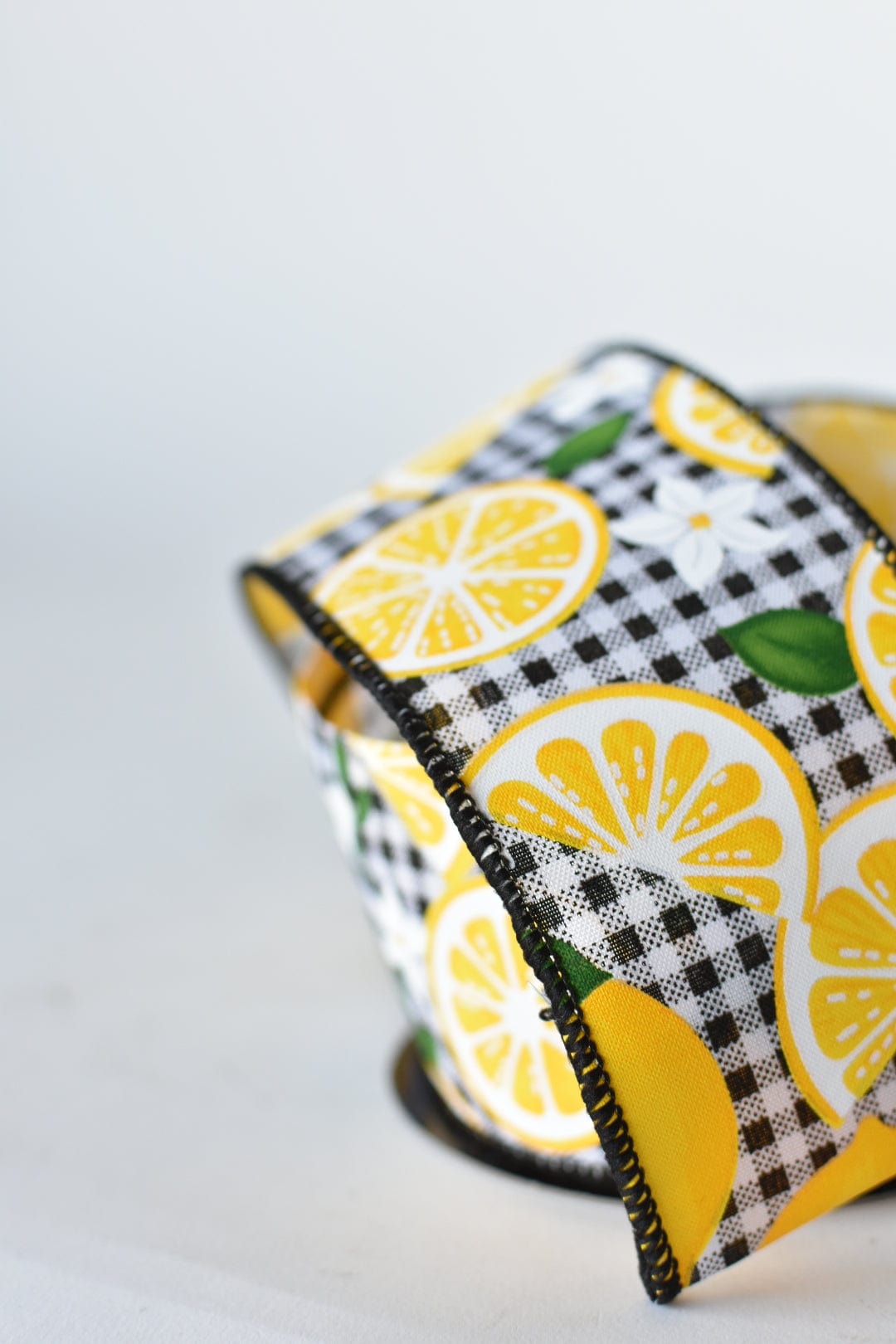 2.5" x 10yd Black and White Check with Lemons Wired Ribbon (Online exclusive)