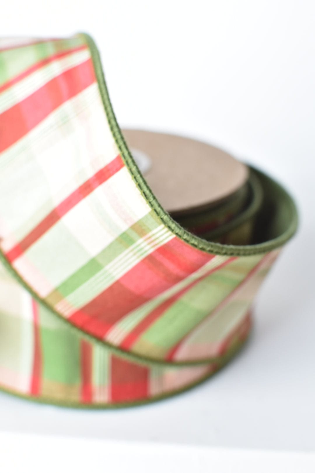 2.5" x 10yd Red/Green/Tan Plaid Dupioni Silk Ribbon (Online Exclusive)