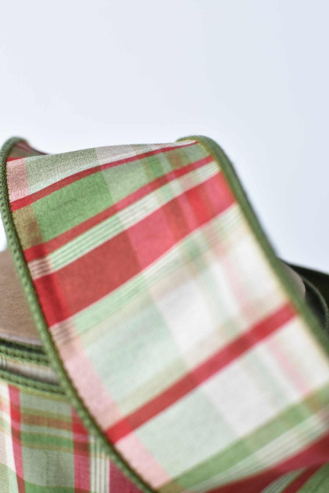 2.5" x 10yd Red/Green/Tan Plaid Dupioni Silk Ribbon (Online Exclusive)