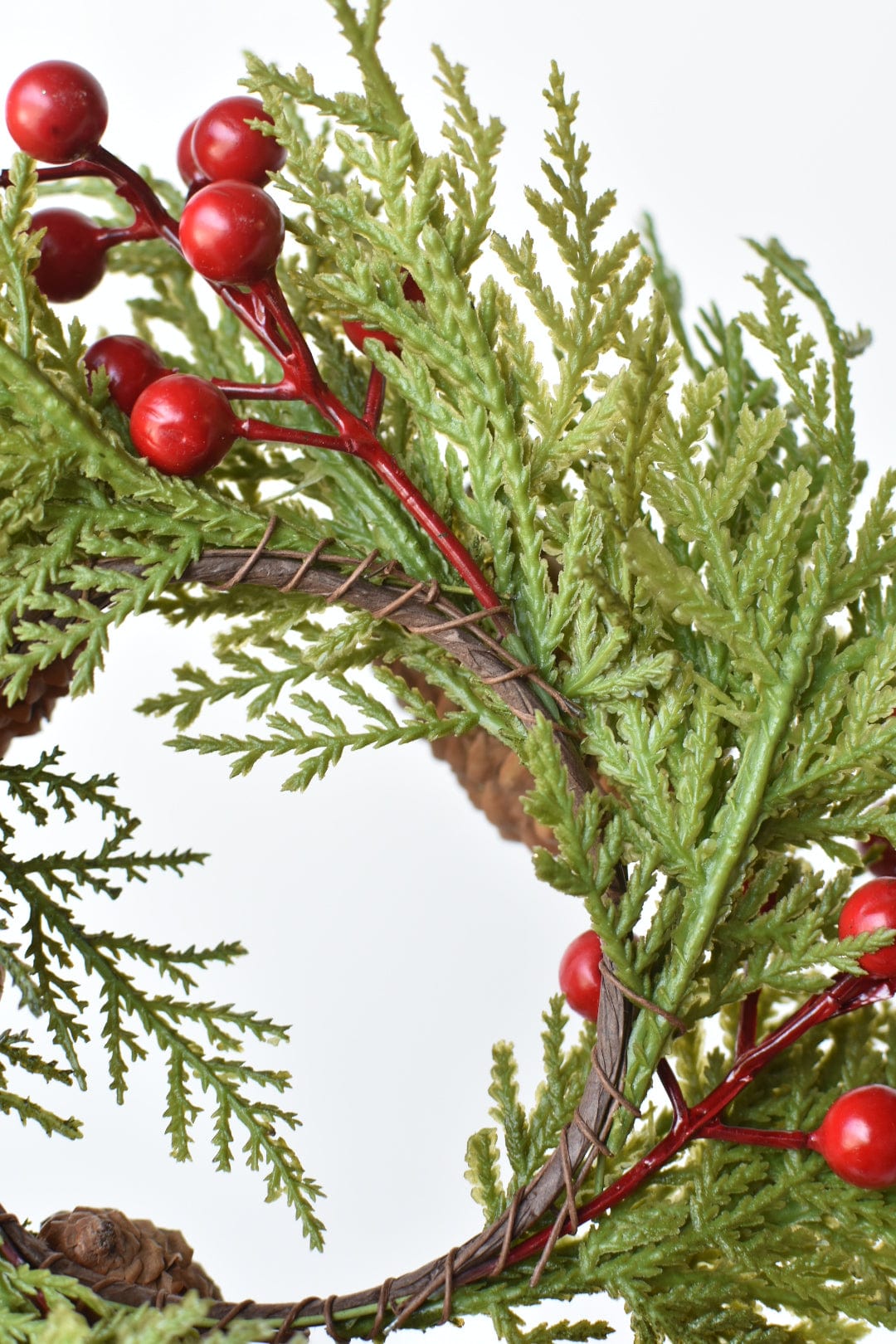 11" Faux Cedar Candle Ring With Pinecones/Berries (Fits up to a 3" Pillar Candle) (Online Exclusive)