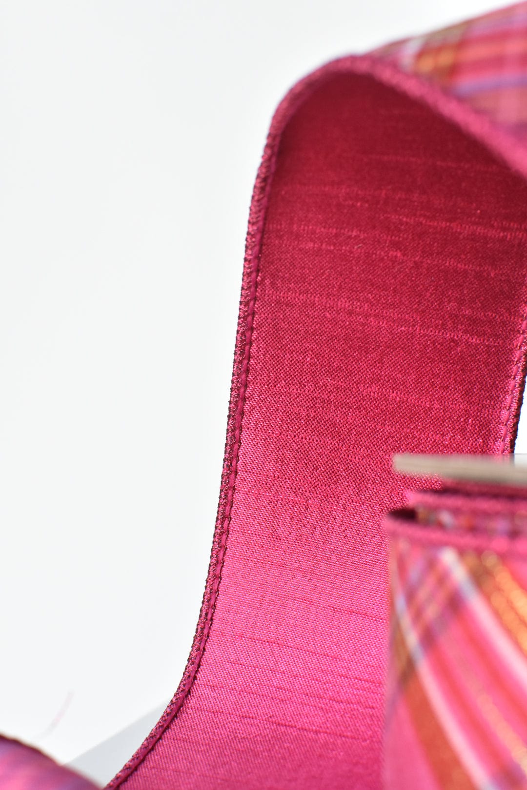 2.5" x 10yd Pink/Fuchsia/Red/Orange Plaid Dupioni Silk Ribbon (Online Exclusive)