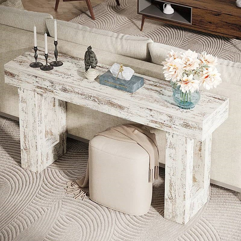 Modern Farmhouse 63-inch Console Sofa Table in Rustic White Wood Finish (Online Exclusive)