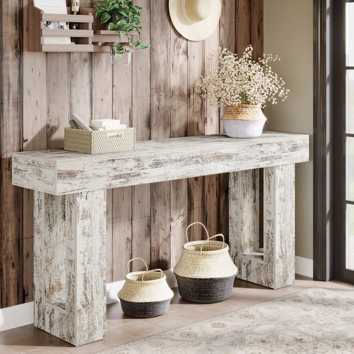 Modern Farmhouse 63-inch Console Sofa Table in Rustic White Wood Finish (Online Exclusive)