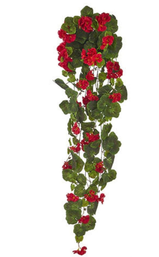35" Faux Red Hanging Geranium Bush (Online Exclusive)
