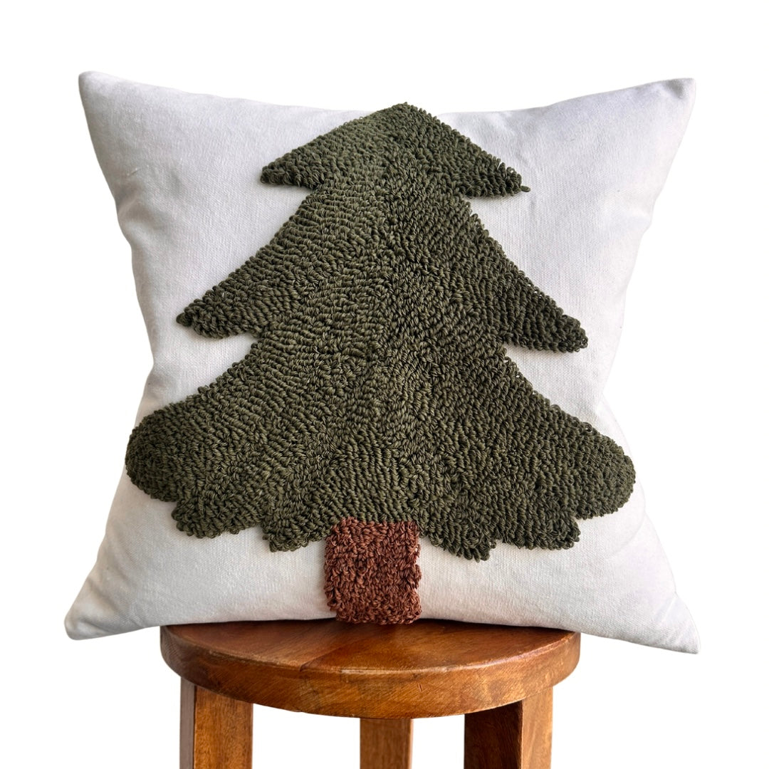 Forest Green Tufted Christmas Tree Pillow Cover (Online Exclusive)