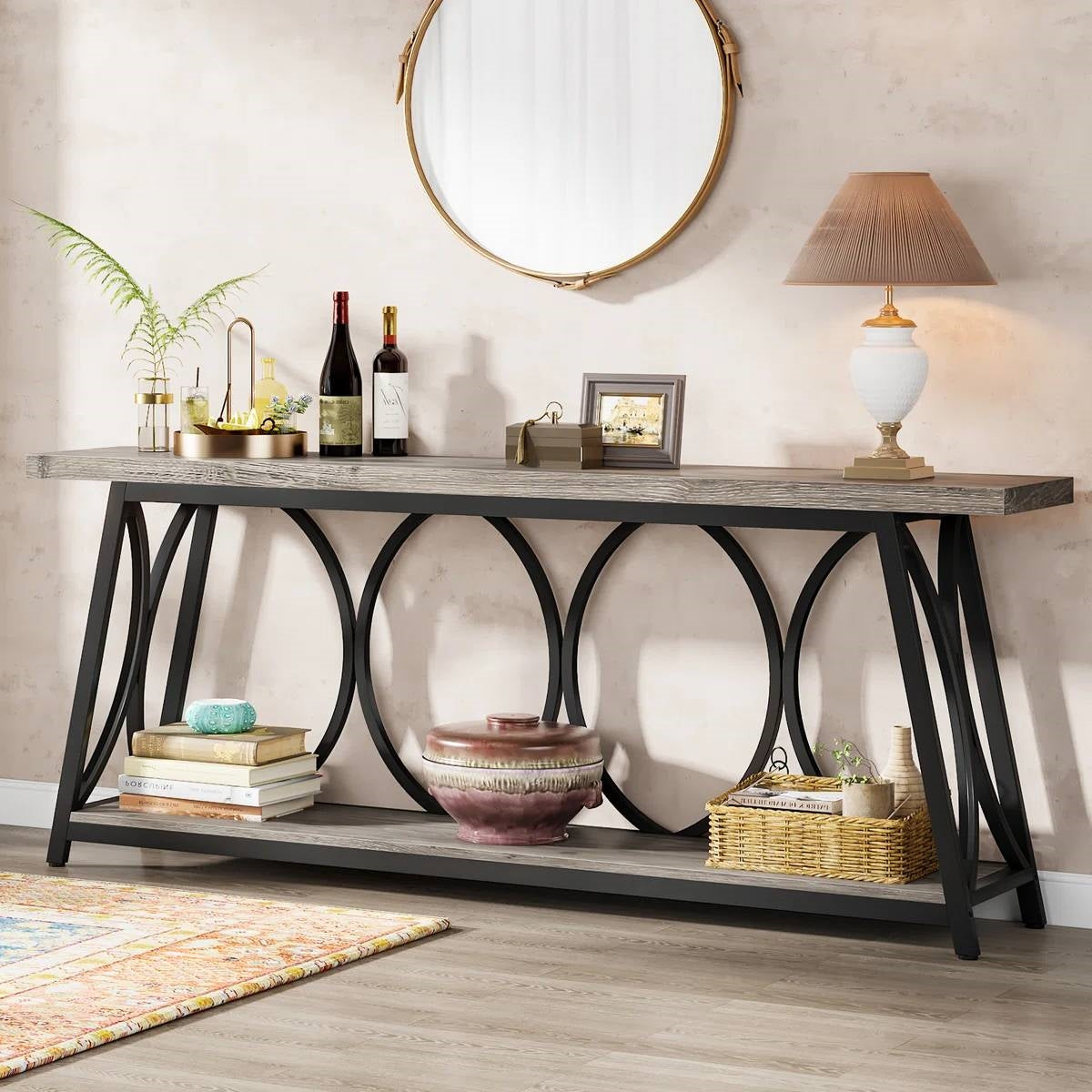 Industrial 70-inch Grey Wood Top Sofa Table with Heavy Duty Black Metal Frame (Online Exclusive)